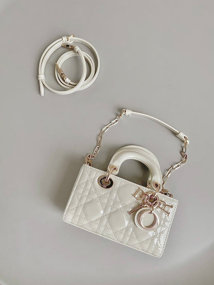 MINI D-JOY BAG 17 IN WHITE LAMBSKIN