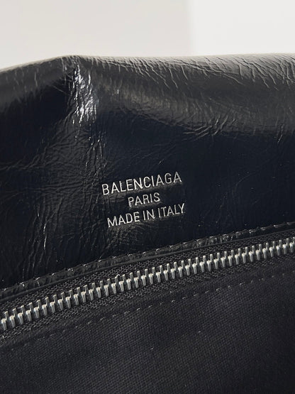 BB SOFT FLAP BAG 36 IN BLACK PEACH CALFSKIN SILVER HARDWARE