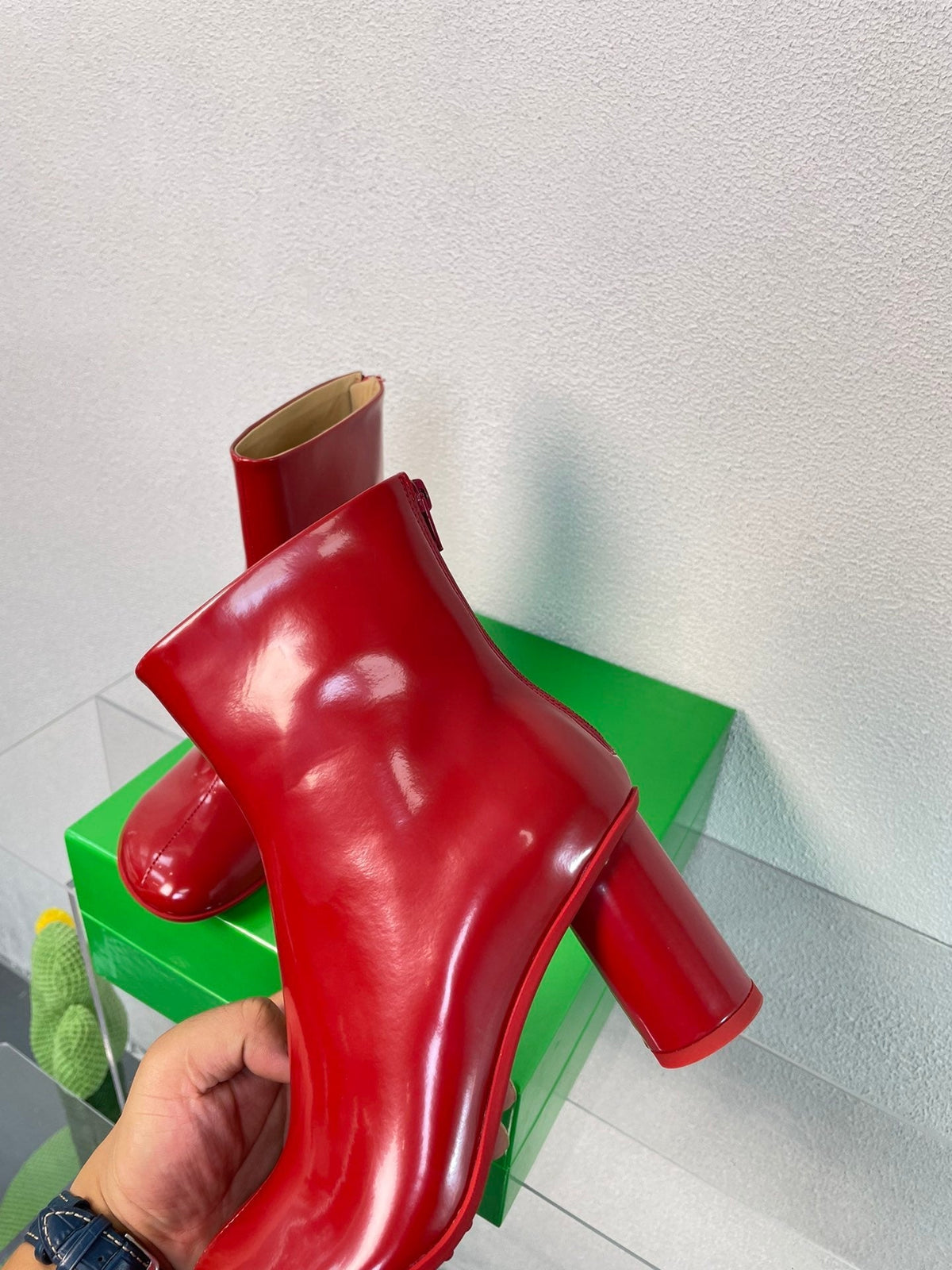 ATOMIC ANKLE BOOT IN RUBY RED CALFSKIN 75 MM