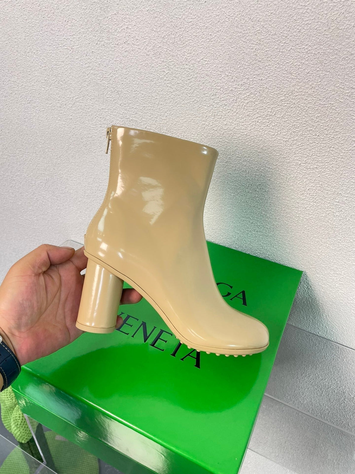 ATOMIC ANKLE BOOT IN KHAKI TAN CALFSKIN 75 MM