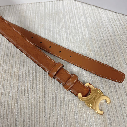Medium Triomphe Belt 25mm Tan Calfskin with Triomphe Embossed Ghw