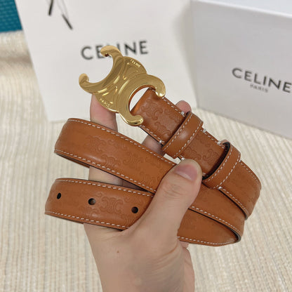 Medium Triomphe Belt 25mm Tan Calfskin with Triomphe Embossed Ghw