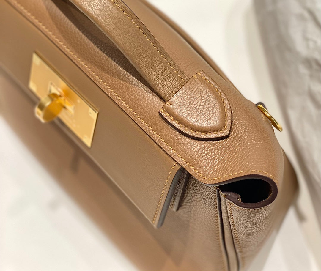 MINI 24/24 21CM IN BEIGE MARFA EVERCOLOR CALFSKIN GOLD KELLY BUCKLE