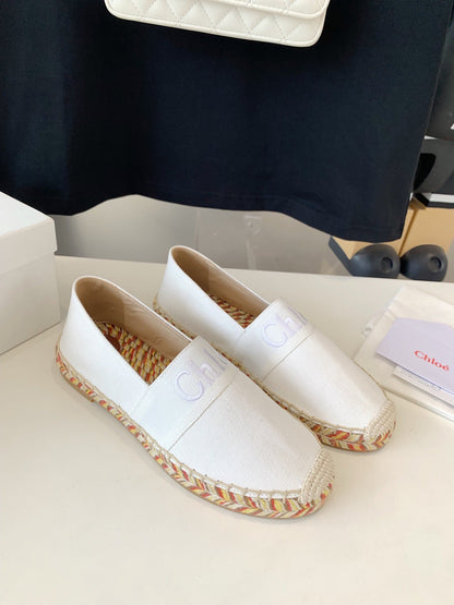 LOAFER SHOES IN WHITE DENIM AND WOVEN RAFFIA