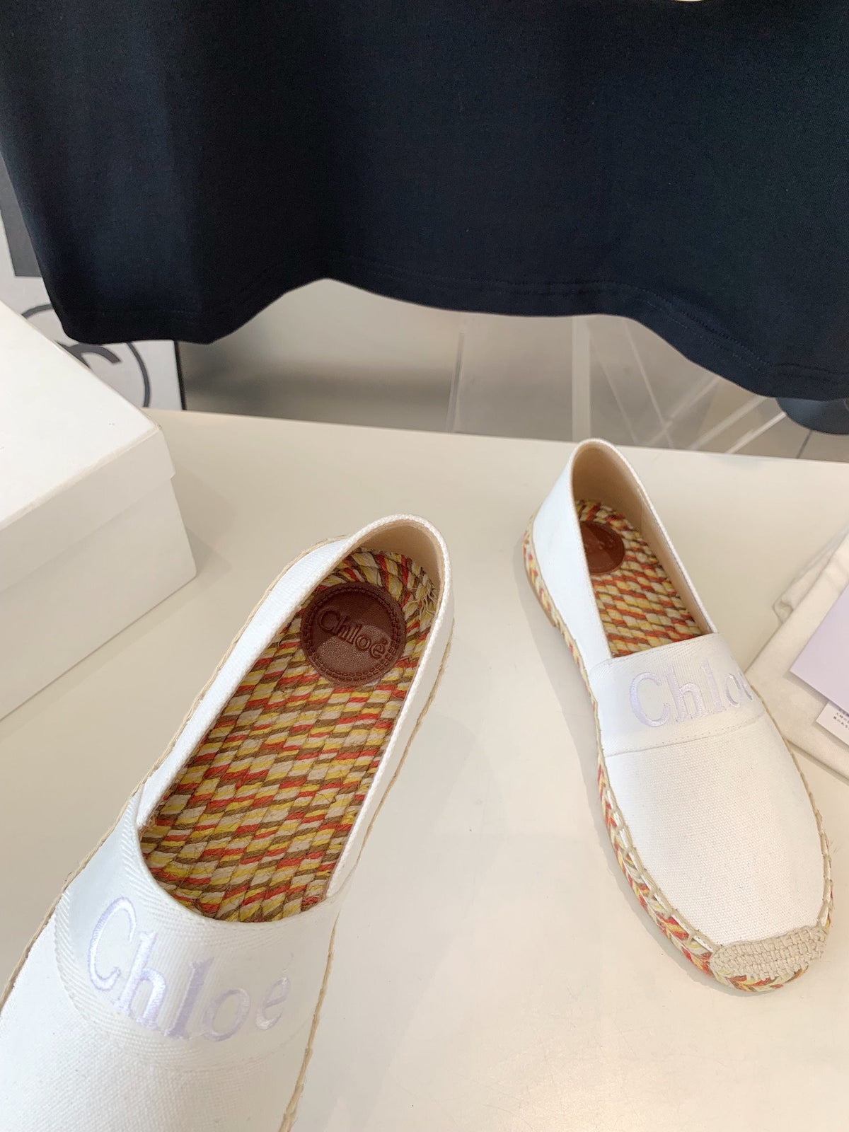 LOAFER SHOES IN WHITE DENIM AND WOVEN RAFFIA