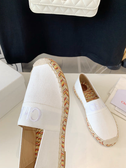 LOAFER SHOES IN WHITE DENIM AND WOVEN RAFFIA