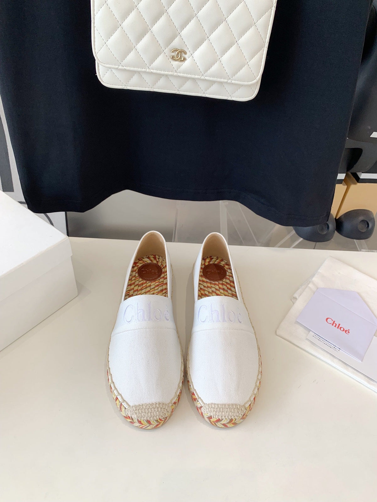 LOAFER SHOES IN WHITE DENIM AND WOVEN RAFFIA