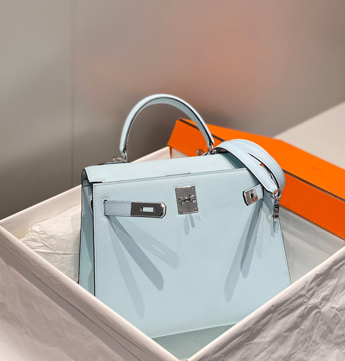HN 28CM IN BLUE BRUME EPSOM PALLADIUM HARDWARE