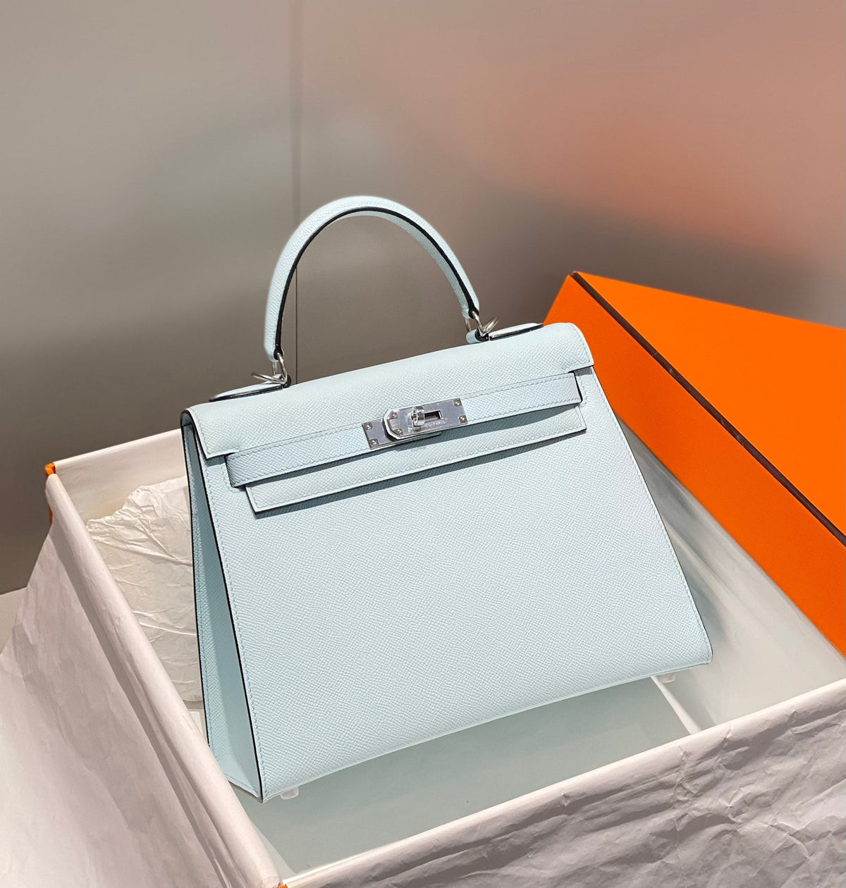 HN 28CM IN BLUE BRUME EPSOM PALLADIUM HARDWARE