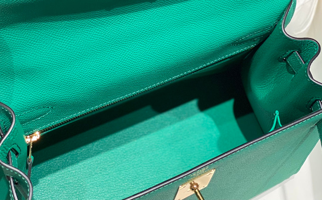 HN 28CM IN VERT VERTIGO EPSOM CALFSKIN GOLD HARDWARE