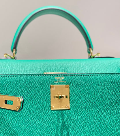 HN 28CM IN VERT VERTIGO EPSOM CALFSKIN GOLD HARDWARE
