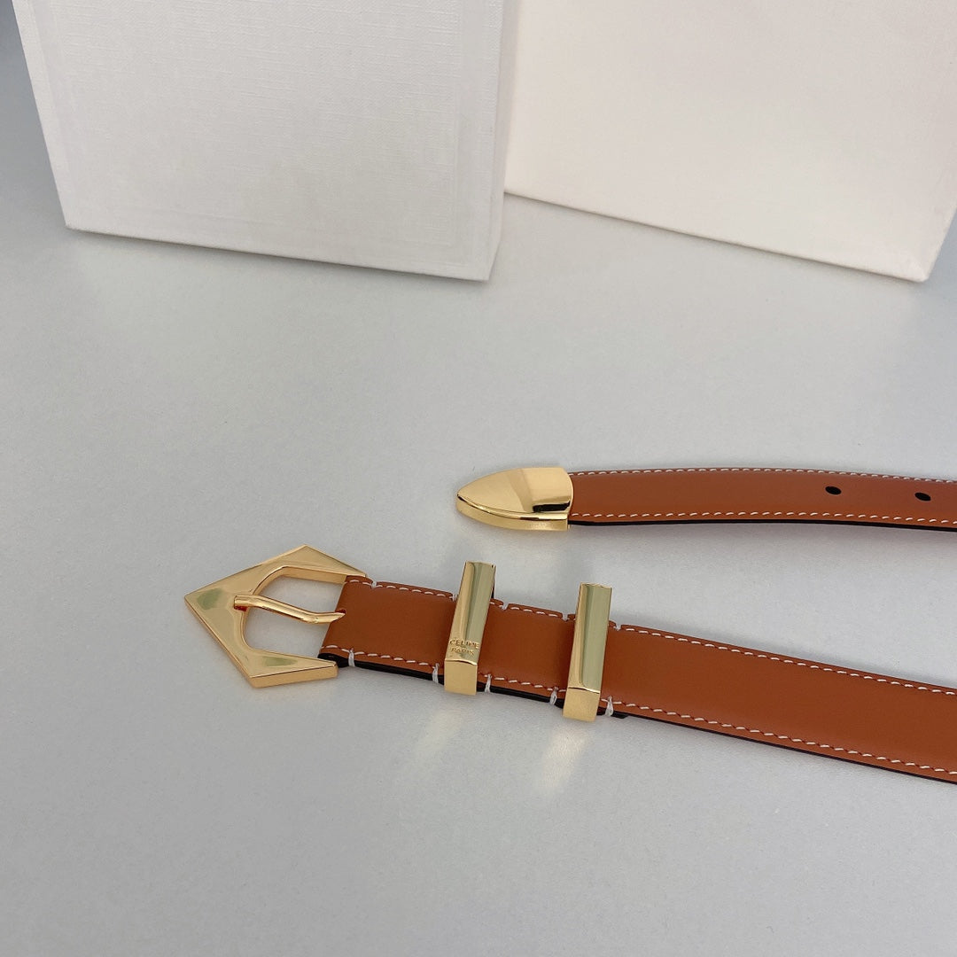 Medium Spike Belt 25mm Tan Calfskin Loop Gold Ghw