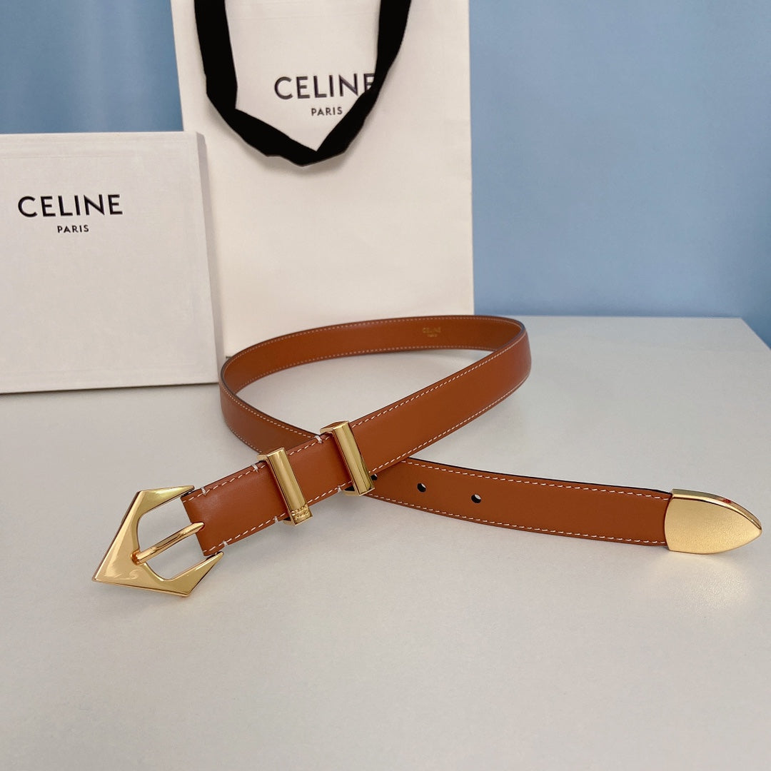 Medium Spike Belt 25mm Tan Calfskin Loop Gold Ghw
