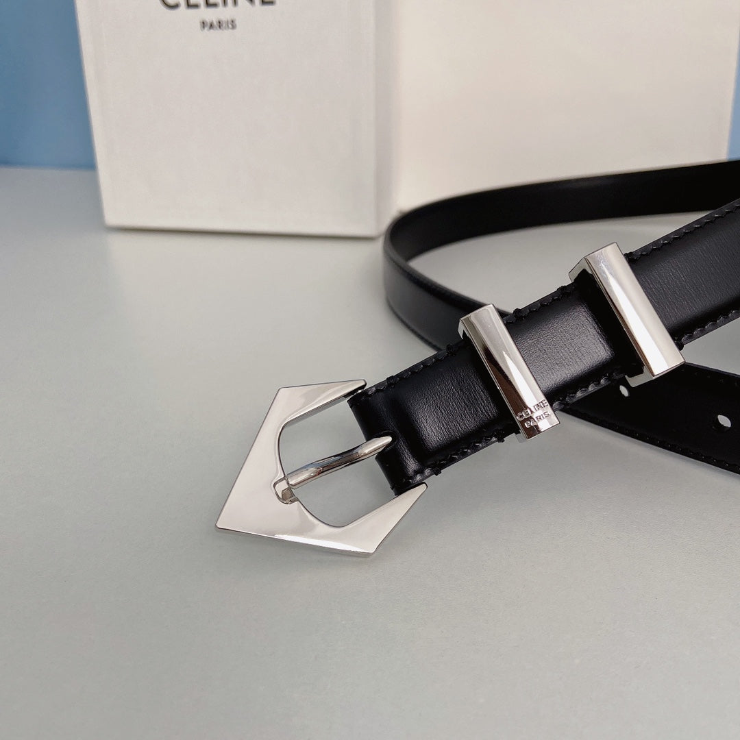 Medium Spike Belt 25mm Black Calfskin Loop Silver Shw