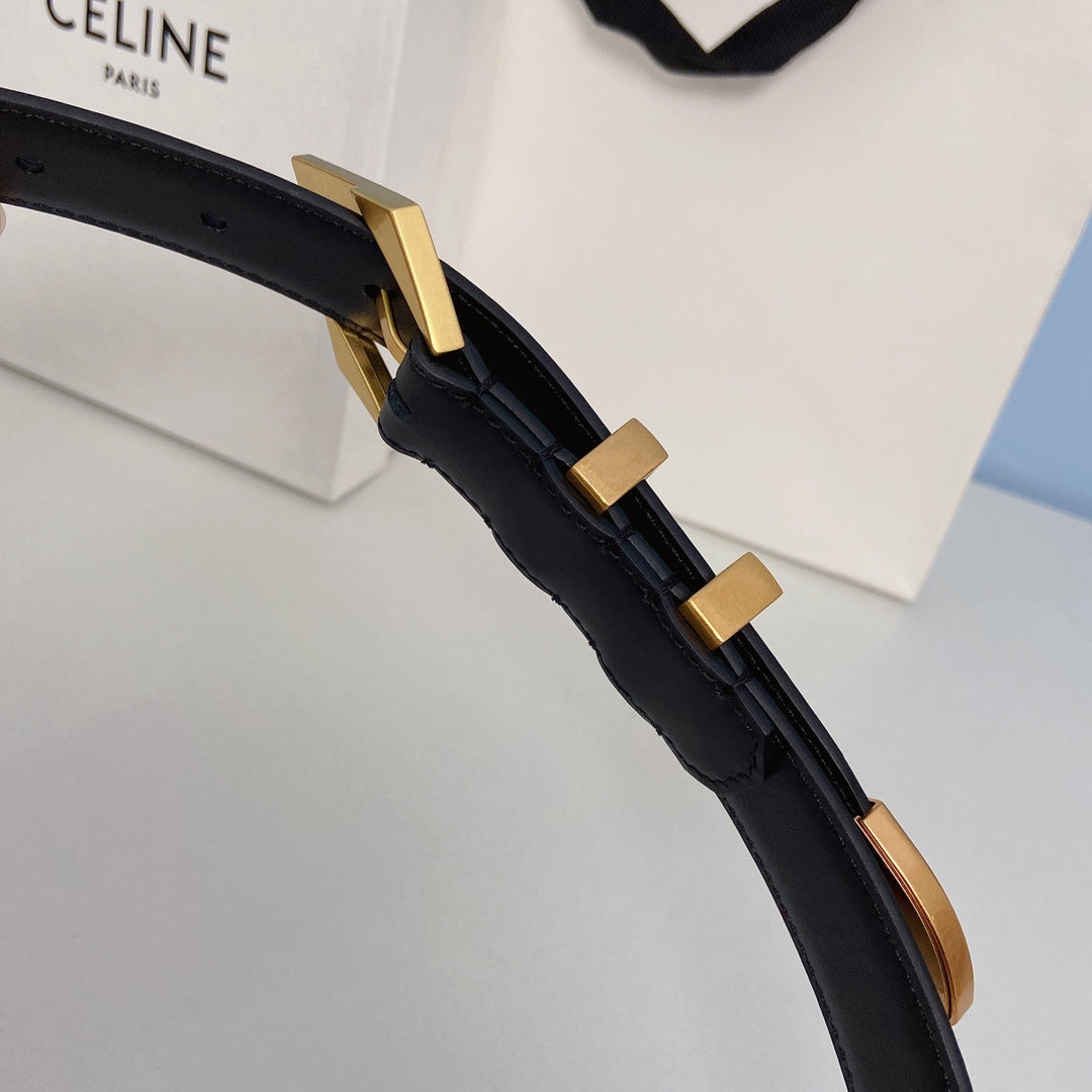 Medium Spike Belt 25mm Black Calfskin Loop Gold Gold Finishing