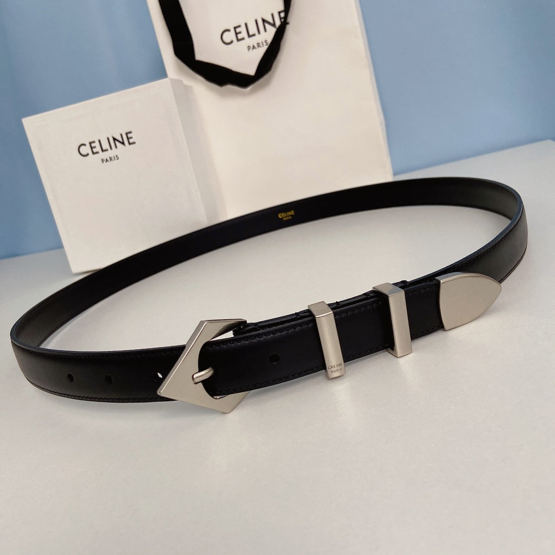 Medium Spike Belt 25mm Black Calfskin Loop Silver Silver Finishing
