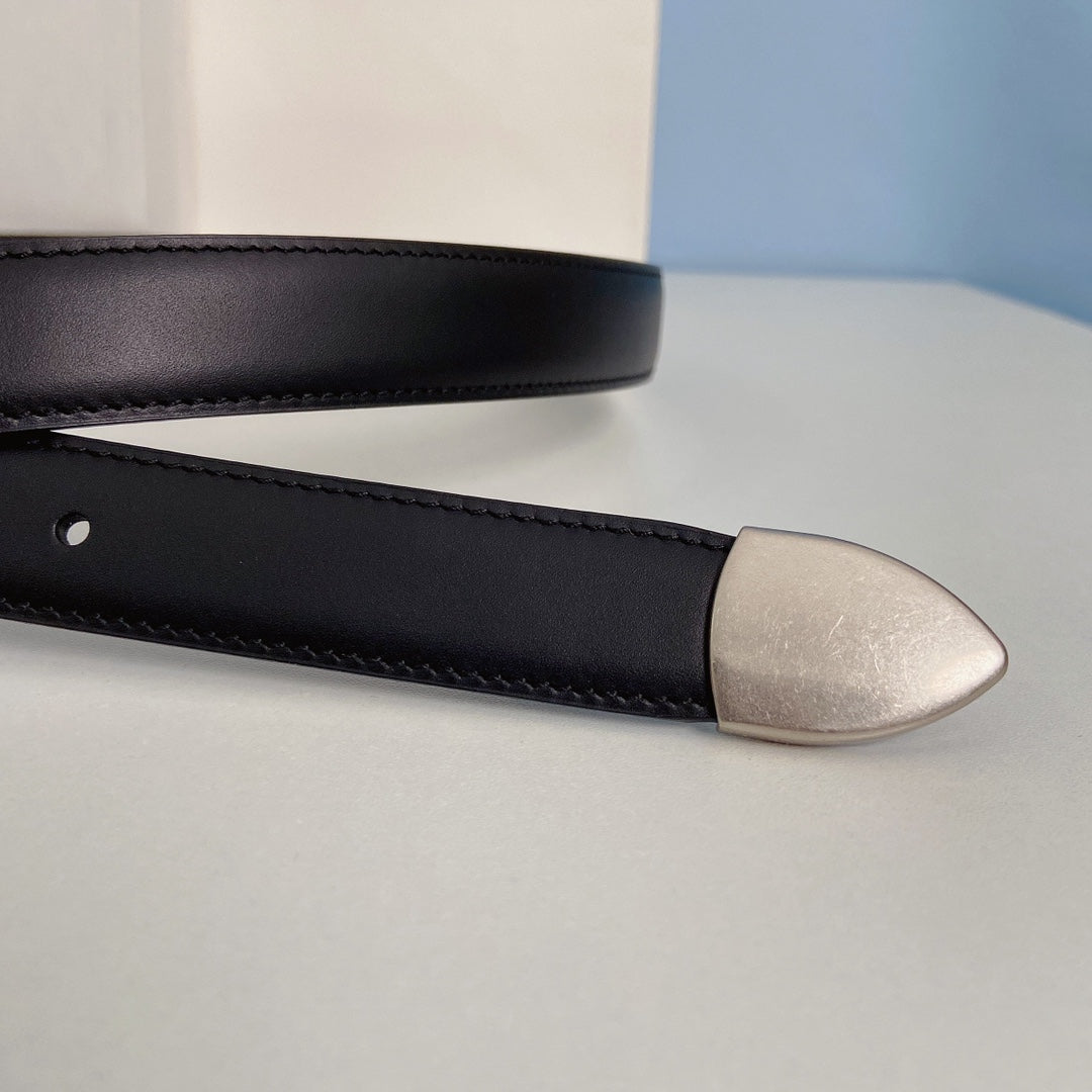 Medium Spike Belt 25mm Black Calfskin Loop Silver Silver Finishing