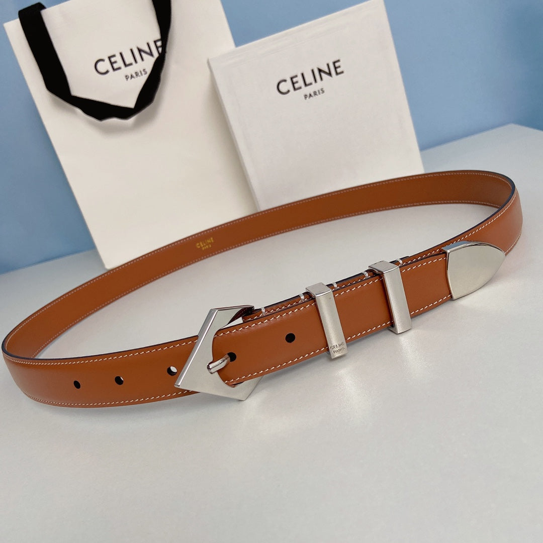 Medium Spike Belt 25mm Tan Calfskin Loop Silver Shw