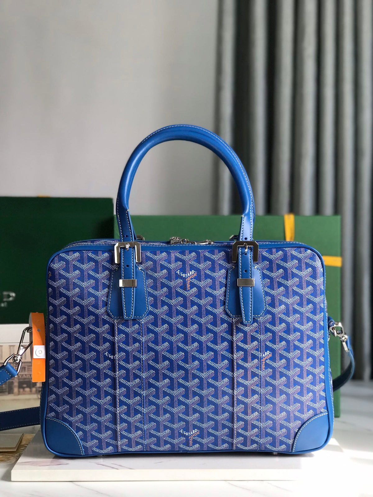 AMBASSADE DOCUMENT CASE 35 IN SAPPHIRE BLUE GOYARDINE CANVAS