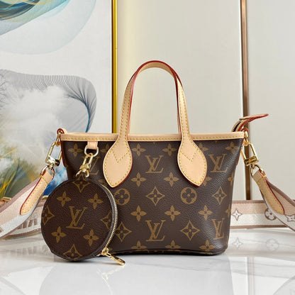 NEVERFULL BB 24 BROWN MONOGRAM CANVAS AND LEATHER TRIM GOLD HARDWARE