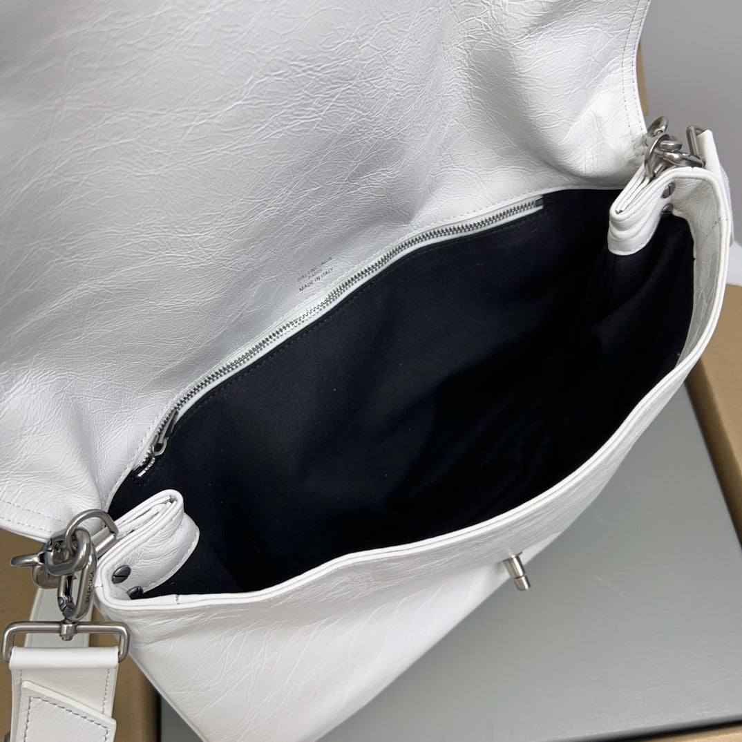 BB SOFT FLAP BAG 36 IN WHITE PEACH CALFSKIN SILVER HARDWARE