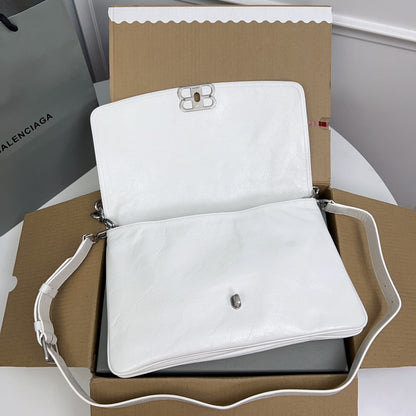 BB SOFT FLAP BAG 36 IN WHITE PEACH CALFSKIN SILVER HARDWARE