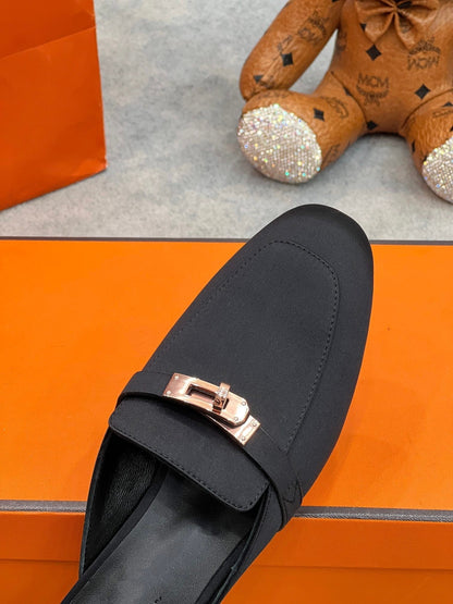 0Z Mule Black Silk Thick Cloth/Sheepskin