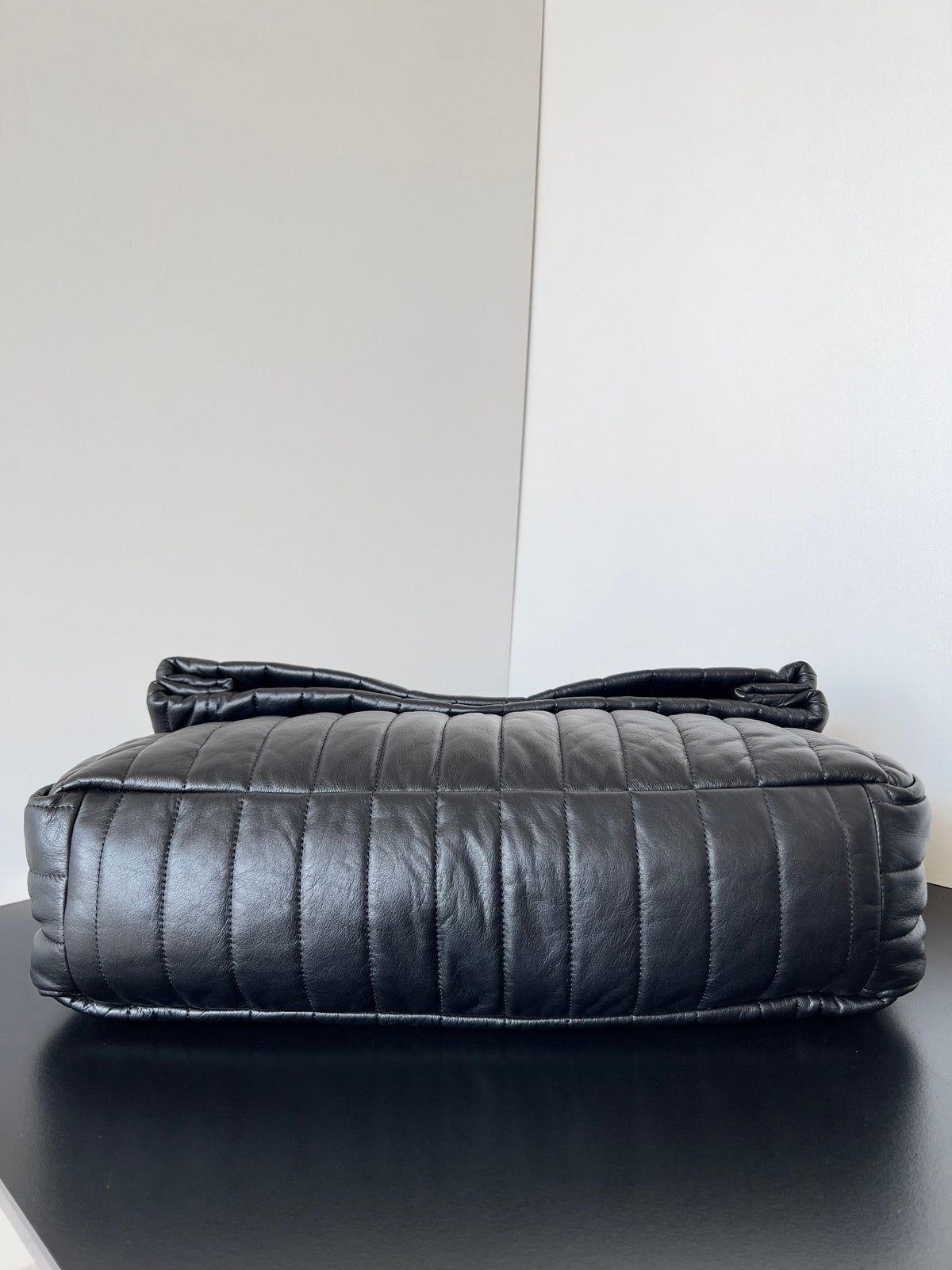 MONACO BAG 43 IN BLACK QUILTED THIN CALFSKIN SILVER HARDWARE