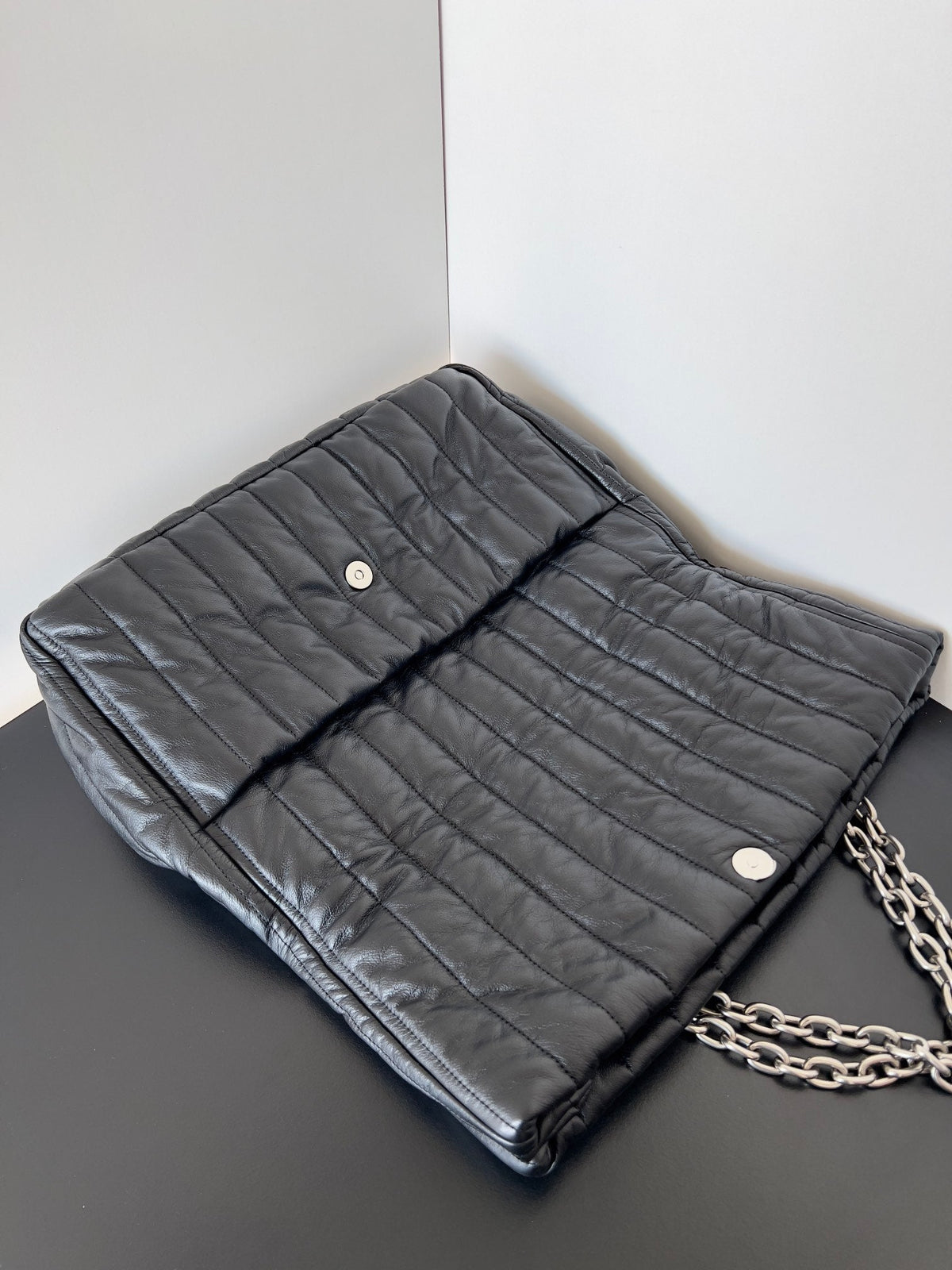 MONACO BAG 32 IN BLACK QUILTED THIN CALFSKIN SILVER HARDWARE