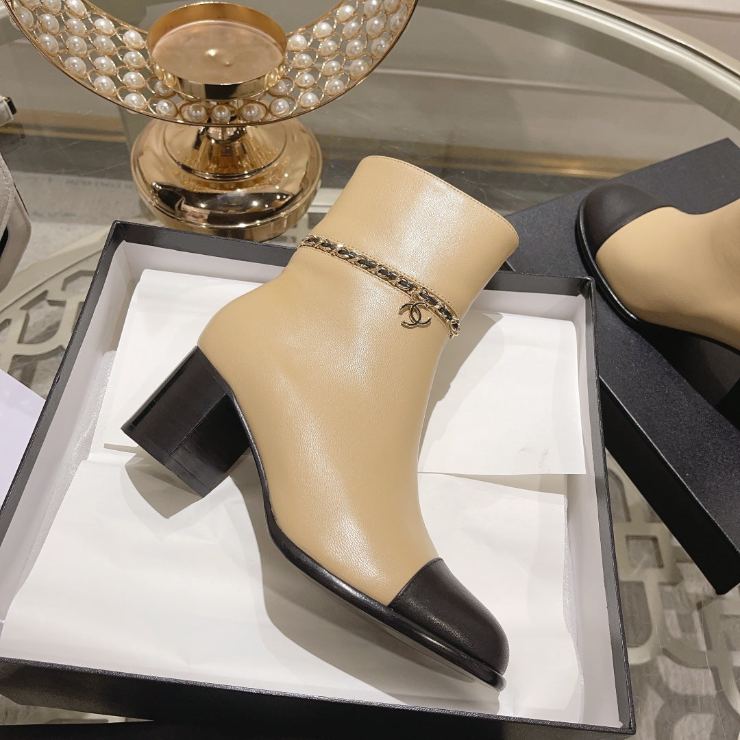 MID-HEEL ANKLE BOOTS IN TORTILLA BROWN SMOOTH CALFSKIN