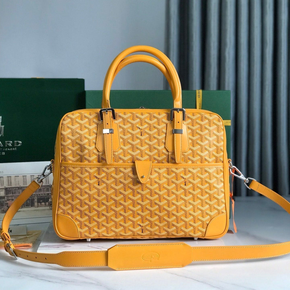 AMBASSADE DOCUMENT CASE 35 IN YELLOW GOYARDINE CANVAS