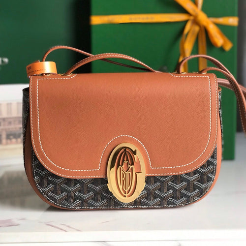 233 BAG 25 IN TAN CALFKIN AND BLACK GOYARDINE CANVAS