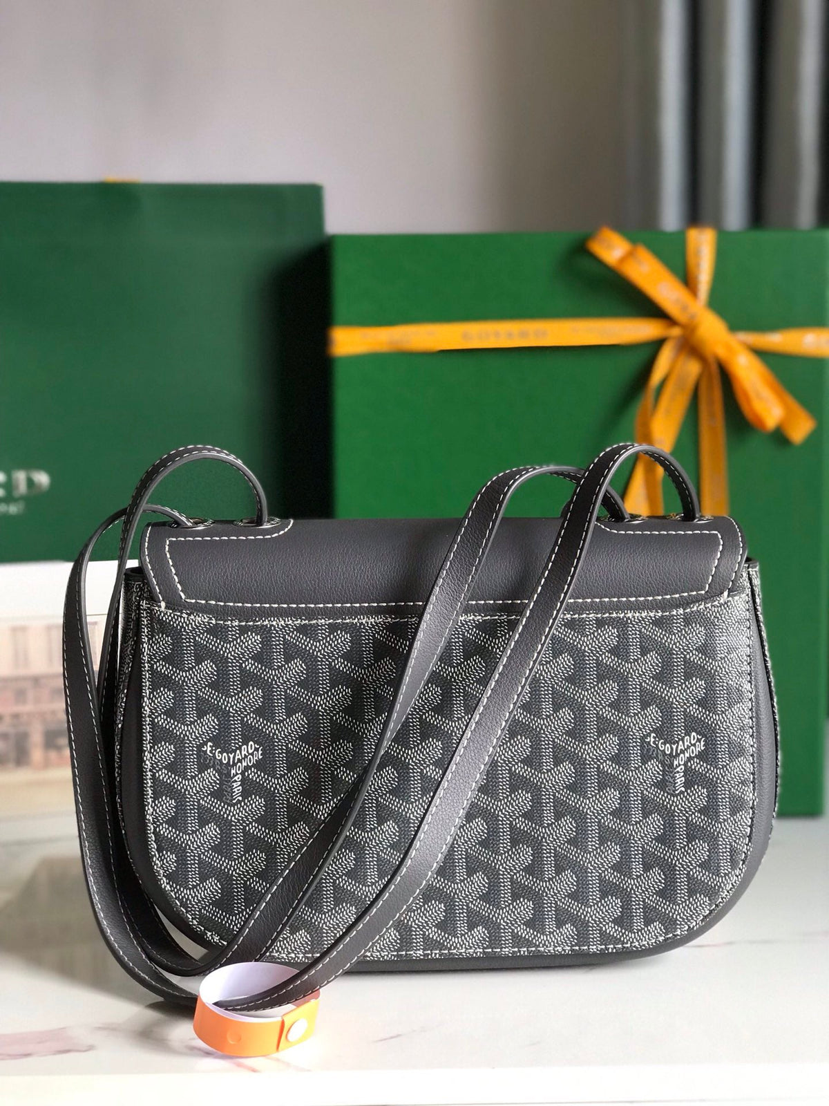233 BAG 25 IN GRAY CALFKIN AND GOYARDINE CANVAS