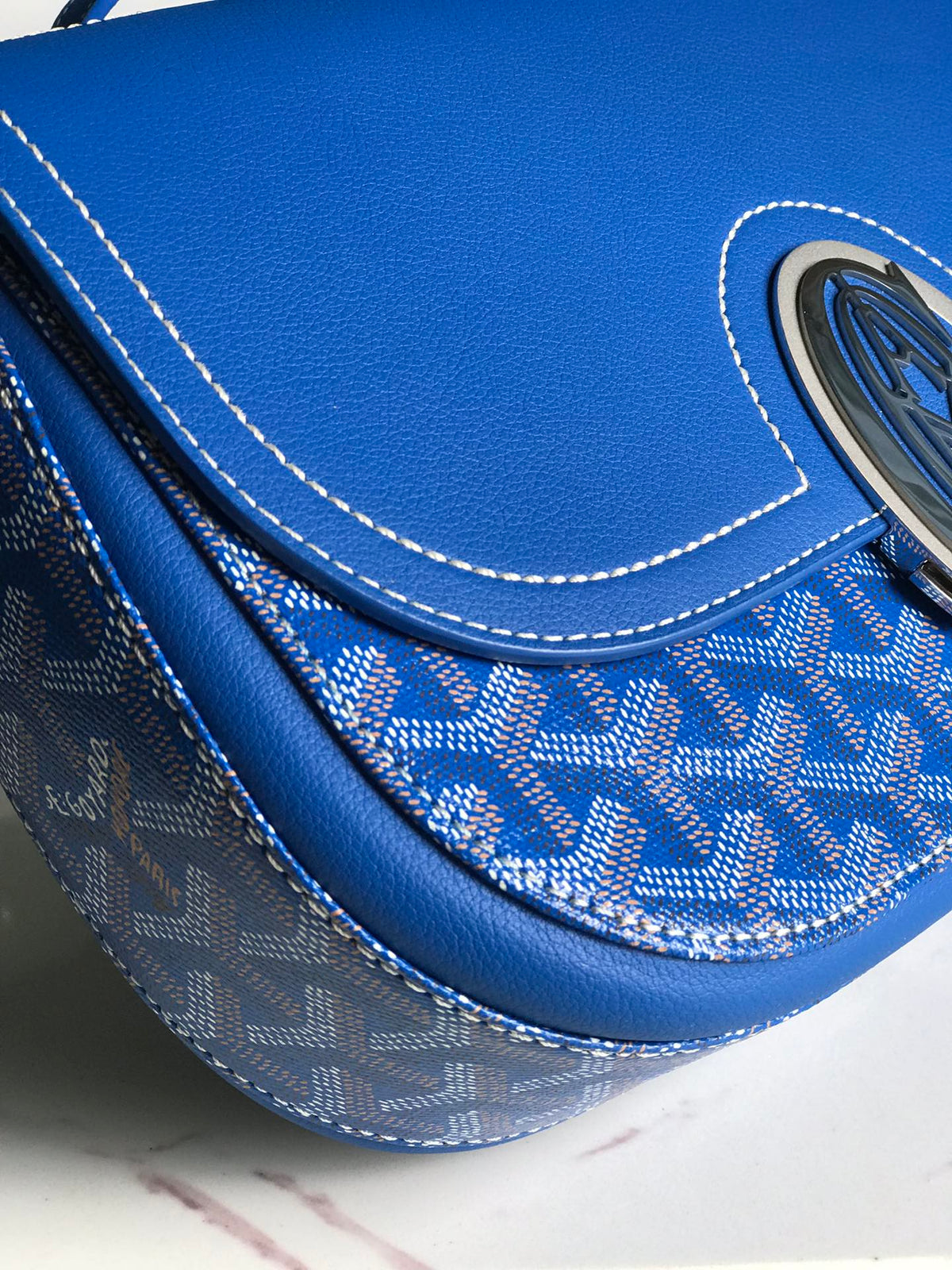 233 BAG 25 IN SAPPHIRE BLUE CALFKIN AND GOYARDINE CANVAS