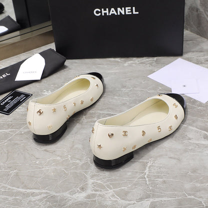 BALLET FLAT WHITE MIX BLACK SHEEPSKIN WITH RHINESTONES
