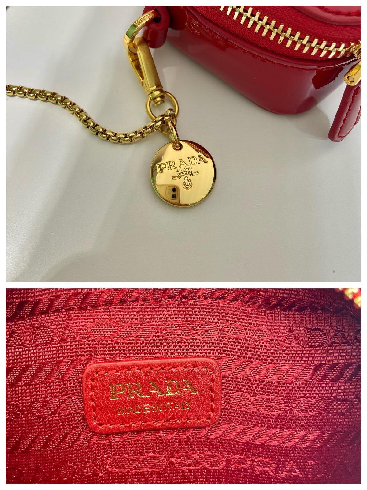 MINI HAND BAG 11 WITH GOLD STRAP IN RED PATENT CALFSKIN
