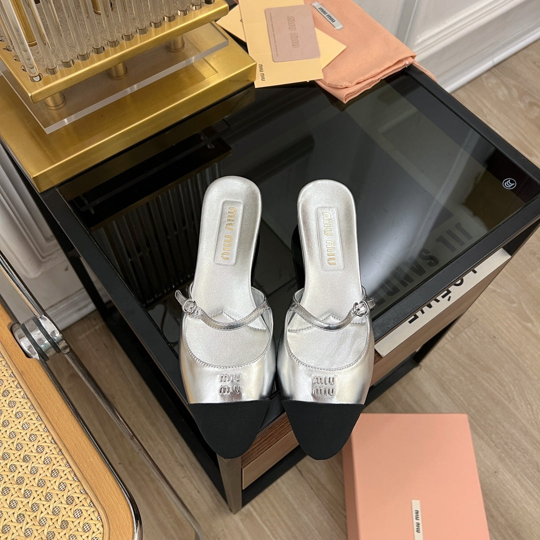 Cap Toe Mules Silver Sheepskin