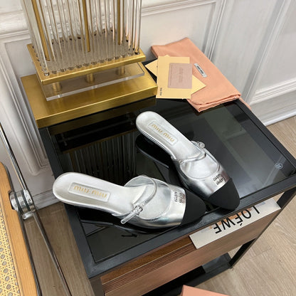 Cap Toe Mules Silver Sheepskin