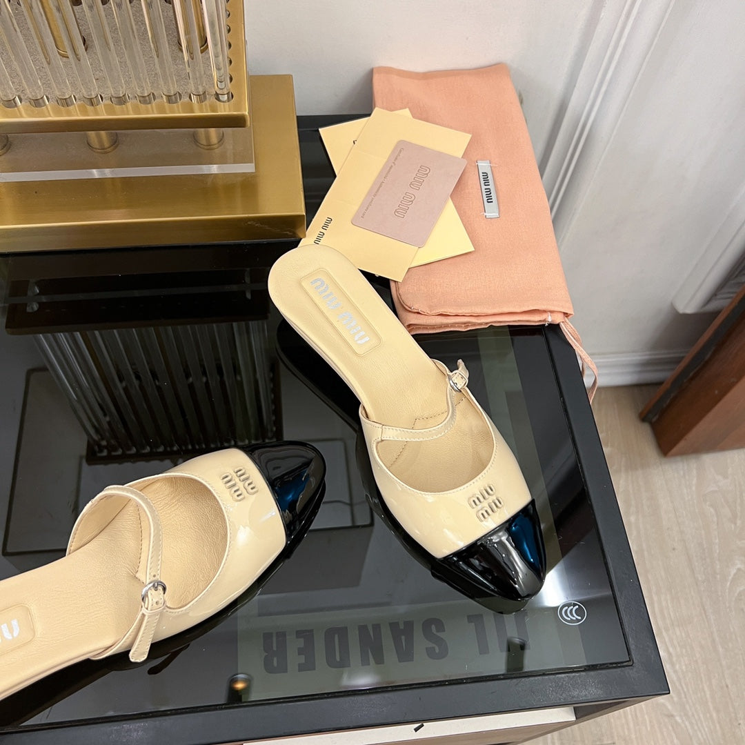 Cap Toe Mules Bright Cream Color Sheepskin