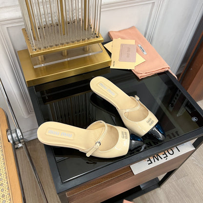 Cap Toe Mules Bright Cream Color Sheepskin
