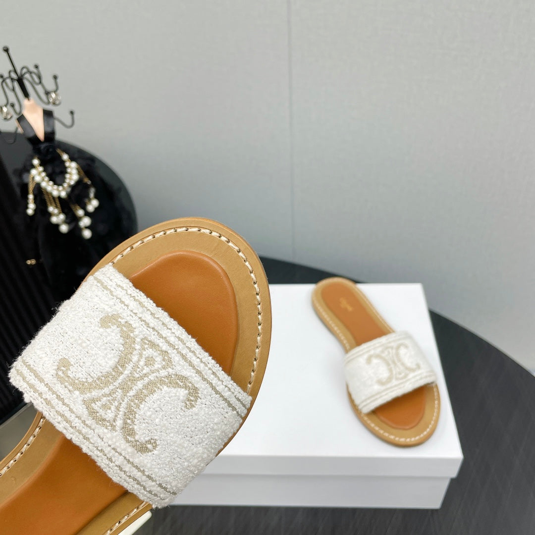 LYMPIA MULE IN TRIOMPHE JACQUARD WOOLLEN FABRIC ECRU