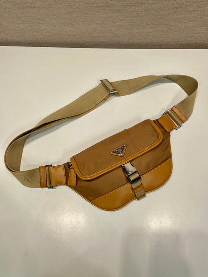 BELT BAG 18 IN SEPIA BROWN RE-NYLON AND CALFSKIN TRIM