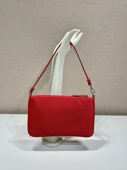 SHOULDER BAG 24 WITH TRIANGLE LOGO IN PASSION RED RE-NYLON FABRIC
