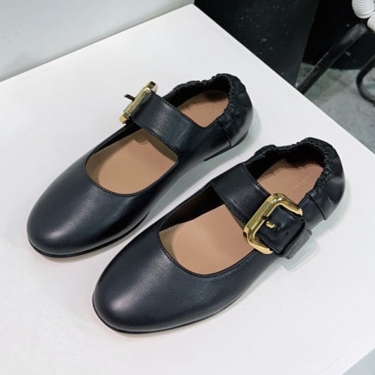 ASTAIRE MARY-JANE BALLERINA IN BLACK CALFSKIN