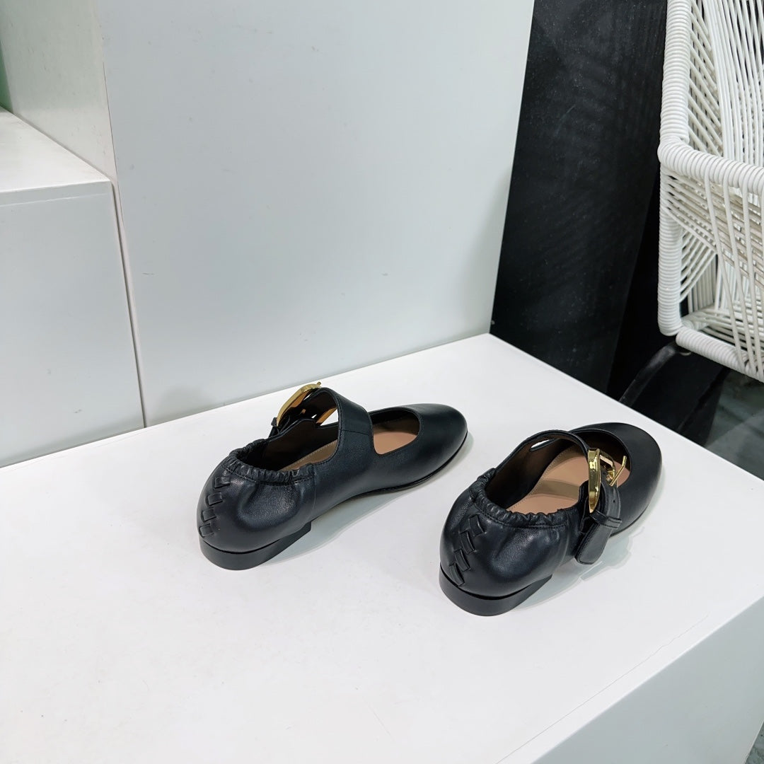 ASTAIRE MARY-JANE BALLERINA IN BLACK CALFSKIN