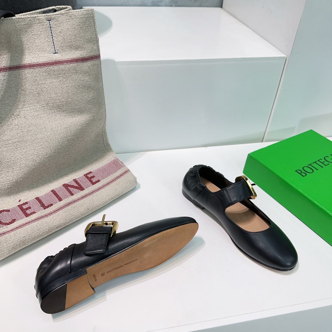 ASTAIRE MARY-JANE BALLERINA IN BLACK CALFSKIN