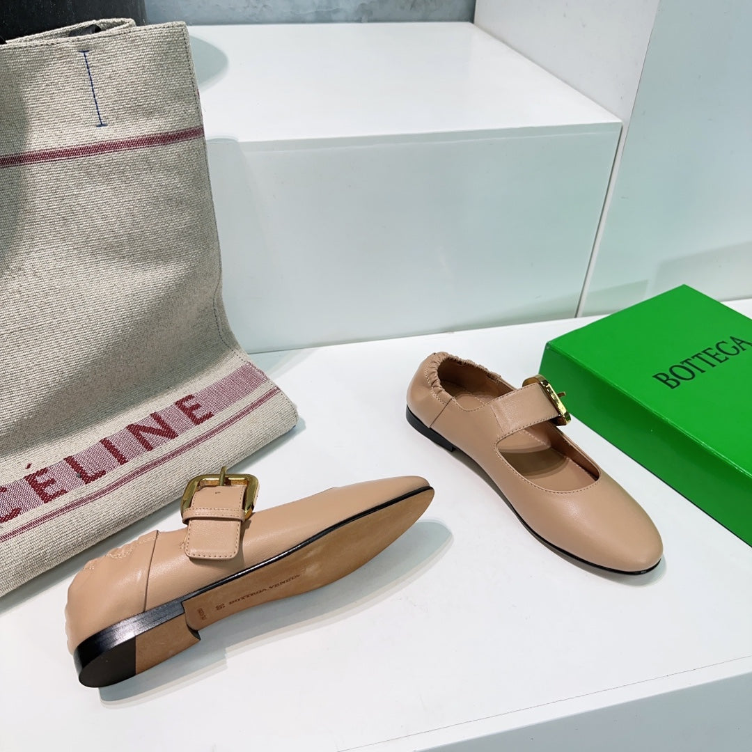 ASTAIRE MARY-JANE BALLERINA IN CAMEL BEIGE CALFSKIN