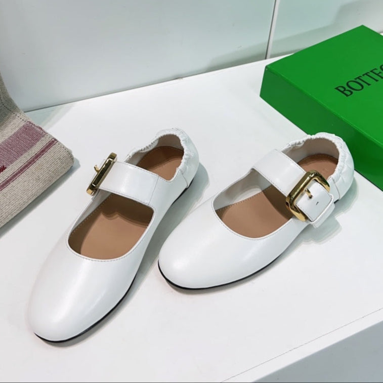 ASTAIRE MARY-JANE BALLERINA IN WHITE CALFSKIN