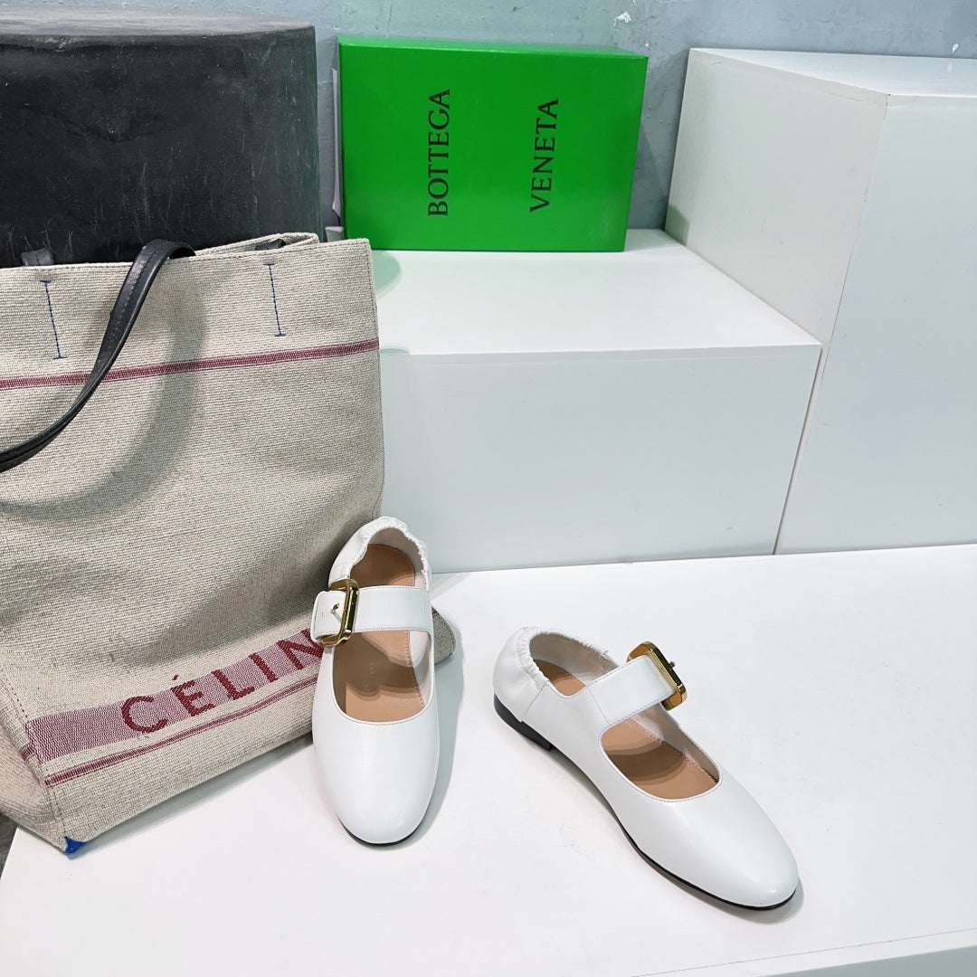 ASTAIRE MARY-JANE BALLERINA IN WHITE CALFSKIN