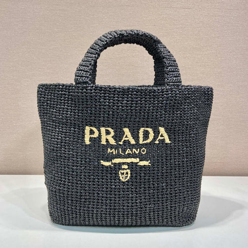 LARGE CROCHET TOTE BAG 47 IN BLACK MIX YELLOW RAFFIA